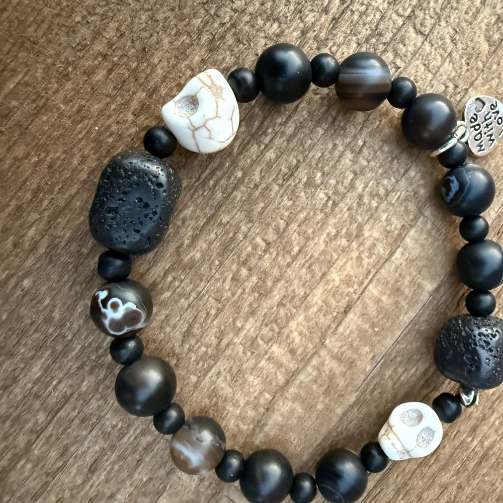 Black and Brown beads with white Howlite skulls Beaded Bracelet